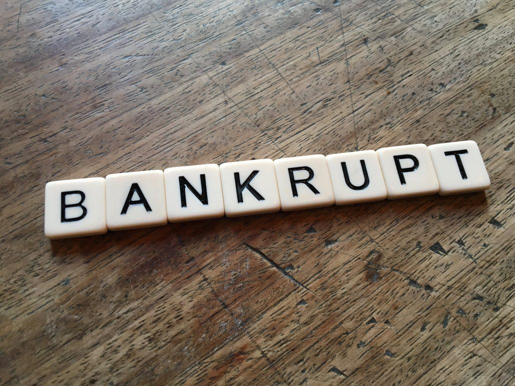 Scrabble letters of bankrupt