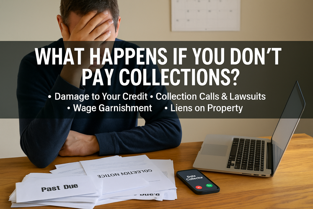 Person overwhelmed by collection calls and overdue bills